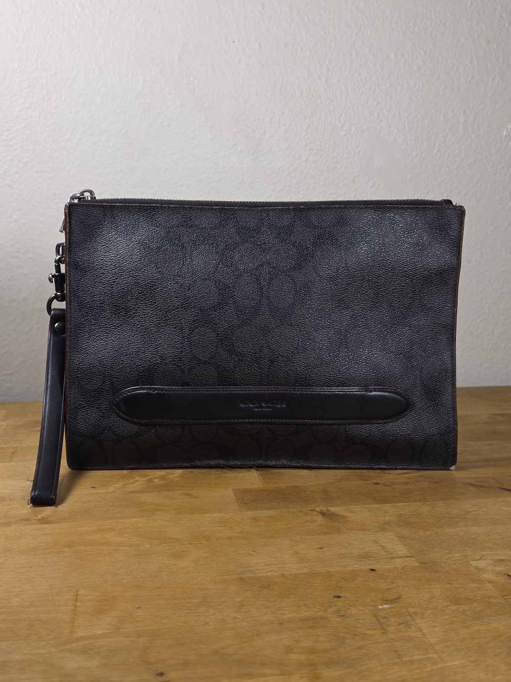Coach F73149 Signature Canvas Large Wristlet Clutch Pouch Black 12”